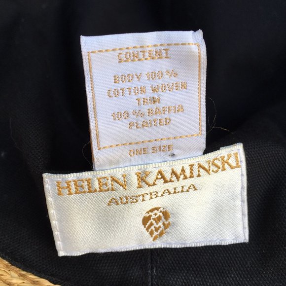Helen Kaminski Australia Black Canvas Raffia Hat - Picture 5 of 5